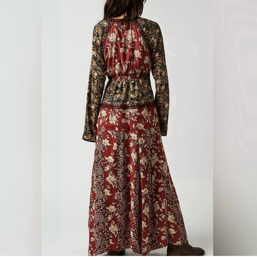 Free People Tilda Rusty Red and cream maxi wrap dress with lace trim.Deep-v. L - Picture 6 of 12